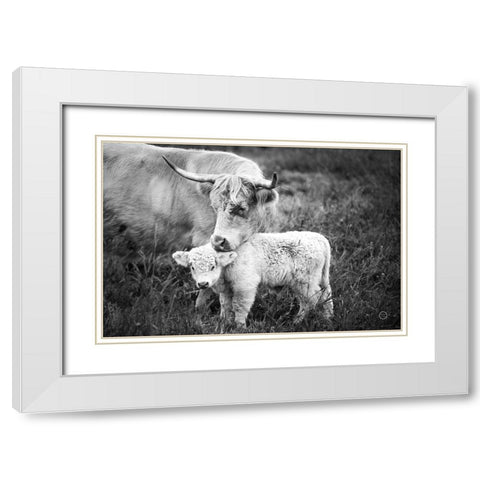 Cow Care White Modern Wood Framed Art Print with Double Matting by Larson, Nathan