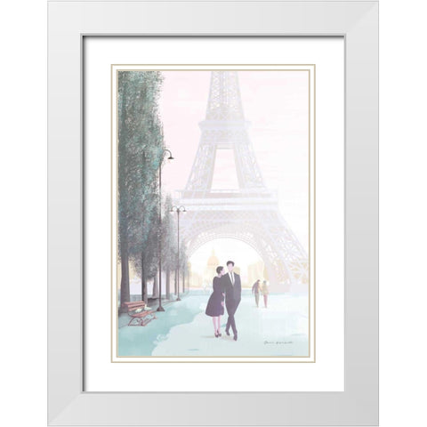 Paris Love White Modern Wood Framed Art Print with Double Matting by Escalante, Omar