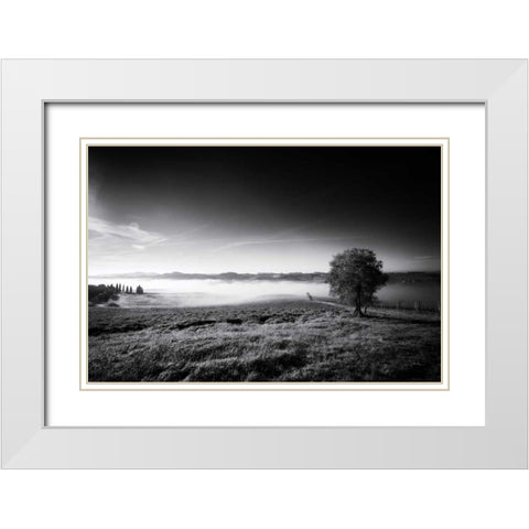 Valley Fog White Modern Wood Framed Art Print with Double Matting by Aledanda