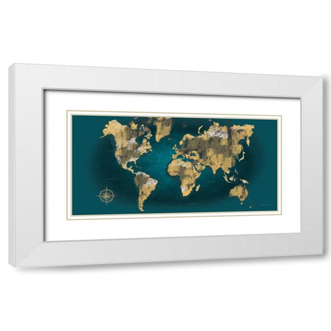 Sketched World Map Blue Crop White Modern Wood Framed Art Print with Double Matting by Escalante, Omar