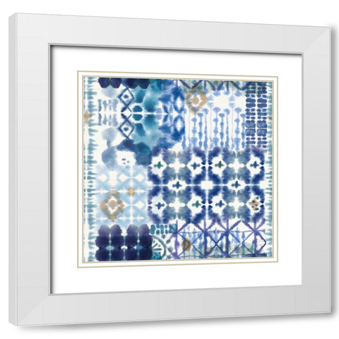 Indigo Splash Pattern V White Modern Wood Framed Art Print with Double Matting by June, Dina