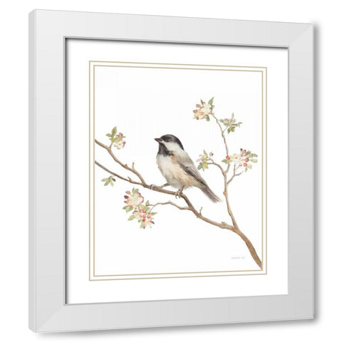 Black Capped Chickadee v2 on White White Modern Wood Framed Art Print with Double Matting by Nai, Danhui
