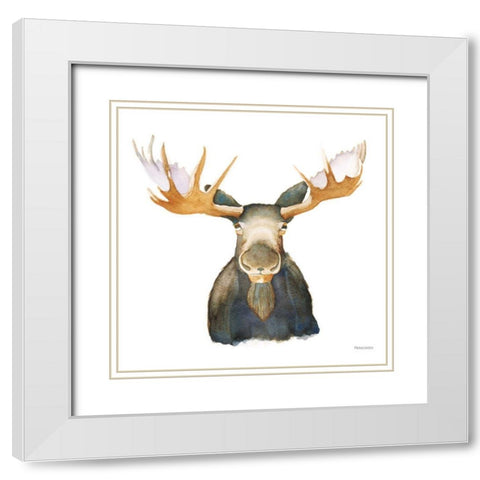 Moose White Modern Wood Framed Art Print with Double Matting by Ferguson, Kathy