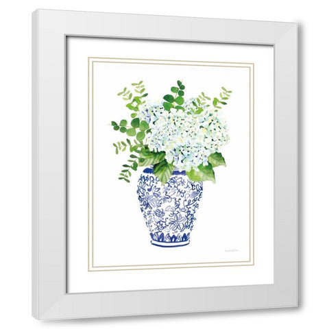 Chinoiserie Hydrangea I White Modern Wood Framed Art Print with Double Matting by Charro, Mercedes Lopez