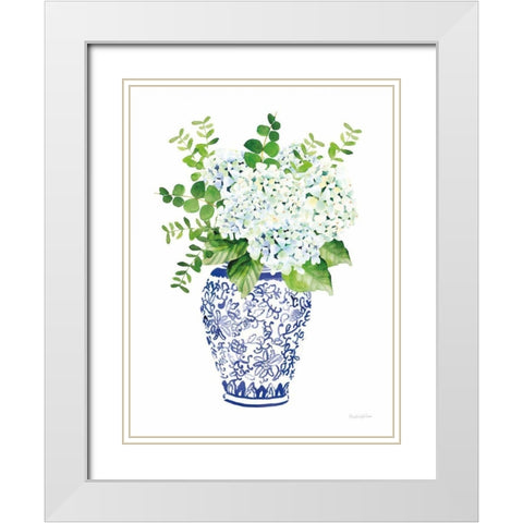 Chinoiserie Hydrangea I White Modern Wood Framed Art Print with Double Matting by Charro, Mercedes Lopez