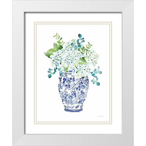 Chinoiserie Hydrangea II White Modern Wood Framed Art Print with Double Matting by Charro, Mercedes Lopez