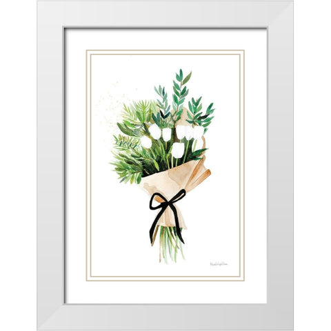 White Tulips White Modern Wood Framed Art Print with Double Matting by Charro, Mercedes Lopez