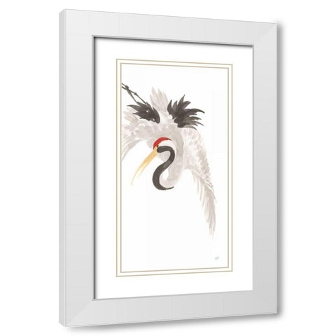 Scroll Crane III White Modern Wood Framed Art Print with Double Matting by Paschke, Chris