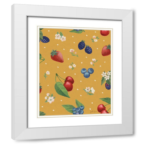 Berry Breeze Pattern IC White Modern Wood Framed Art Print with Double Matting by Penner, Janelle