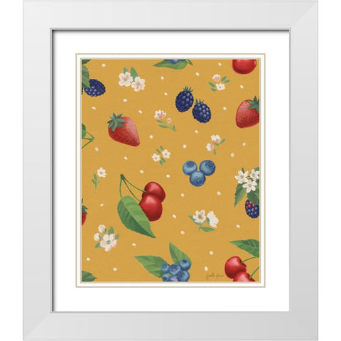 Berry Breeze Pattern IC White Modern Wood Framed Art Print with Double Matting by Penner, Janelle