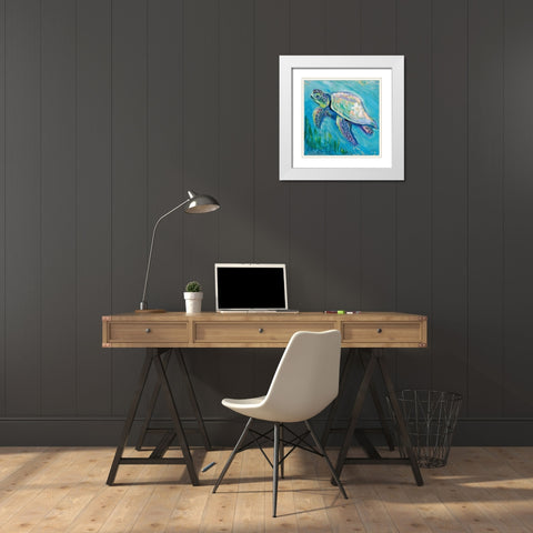 Sea Turtle Swim Light Flipped White Modern Wood Framed Art Print with Double Matting by Vertentes, Jeanette