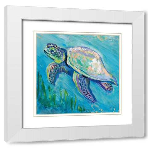 Sea Turtle Swim Light Flipped White Modern Wood Framed Art Print with Double Matting by Vertentes, Jeanette