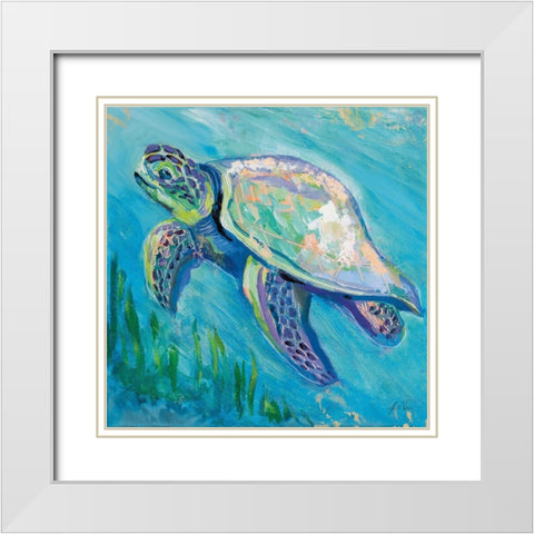 Sea Turtle Swim Light Flipped White Modern Wood Framed Art Print with Double Matting by Vertentes, Jeanette