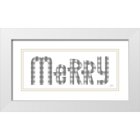 Retro Holiday Merry Gray White Modern Wood Framed Art Print with Double Matting by Marshall, Laura