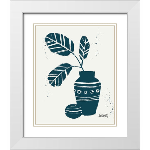 Monochrome Blue Botanical Sketches VIII White Modern Wood Framed Art Print with Double Matting by Tavoletti, Anne