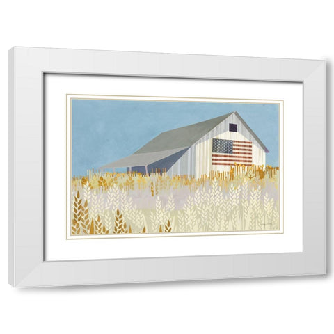 Wheat Fields Barn with Flag White Modern Wood Framed Art Print with Double Matting by Tillmon, Avery