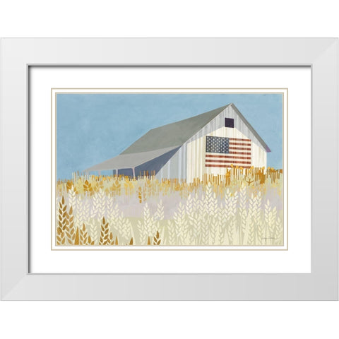 Wheat Fields Barn with Flag White Modern Wood Framed Art Print with Double Matting by Tillmon, Avery