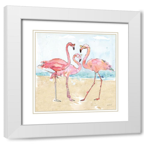 Flamingo Fever Beach White Modern Wood Framed Art Print with Double Matting by Tavoletti, Anne