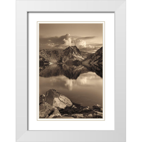 Sawtooth Lake Sepia White Modern Wood Framed Art Print with Double Matting by Majchrowicz, Alan