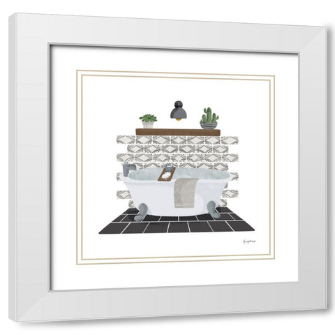 Relaxing Bathroom II Dark White Modern Wood Framed Art Print with Double Matting by Thorns, Becky