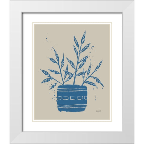 Vallarta Blue Botanical Sketches IX White Modern Wood Framed Art Print with Double Matting by Tavoletti, Anne