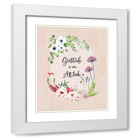 Gratitude Flowers II Linen White Modern Wood Framed Art Print with Double Matting by Charro, Mercedes Lopez
