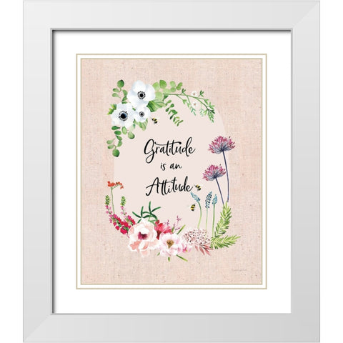 Gratitude Flowers II Linen White Modern Wood Framed Art Print with Double Matting by Charro, Mercedes Lopez