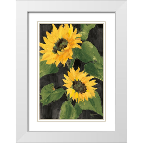 Sunny Blooms on Black White Modern Wood Framed Art Print with Double Matting by Hristova, Albena