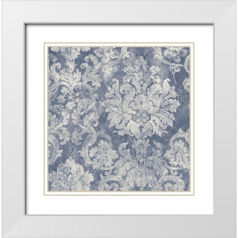 Blue Damask White Modern Wood Framed Art Print with Double Matting by Hristova, Albena