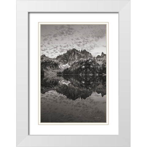 Baron Lake Monte Verita Peak Sawtooh Mountains I BW White Modern Wood Framed Art Print with Double Matting by Majchrowicz, Alan