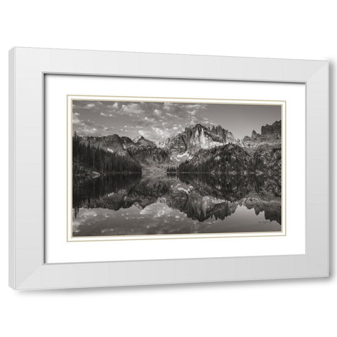 Baron Lake Monte Verita Peak Sawtooh Mountains II BW White Modern Wood Framed Art Print with Double Matting by Majchrowicz, Alan