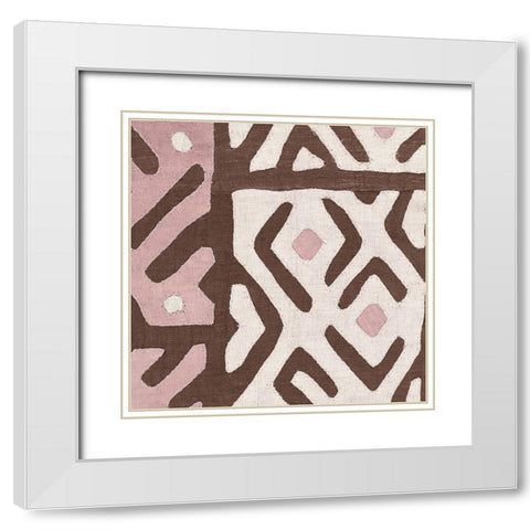 Kuba Cloth I Sq I Pink and White White Modern Wood Framed Art Print with Double Matting by Wild Apple Portfolio
