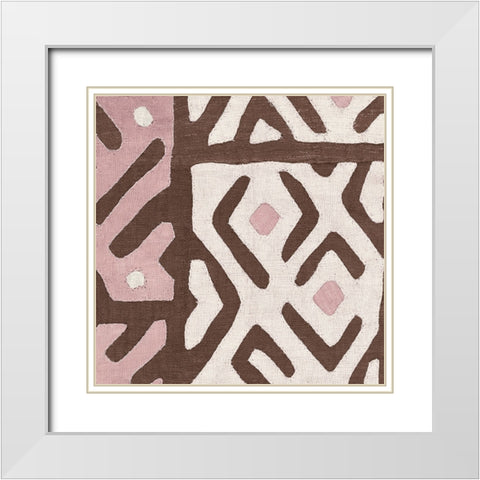 Kuba Cloth I Sq I Pink and White White Modern Wood Framed Art Print with Double Matting by Wild Apple Portfolio