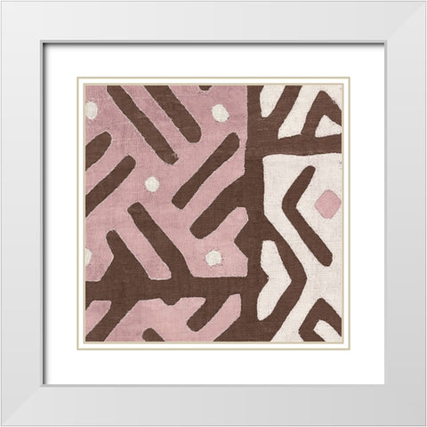 Kuba Cloth I Sq II Pink and White White Modern Wood Framed Art Print with Double Matting by Wild Apple Portfolio