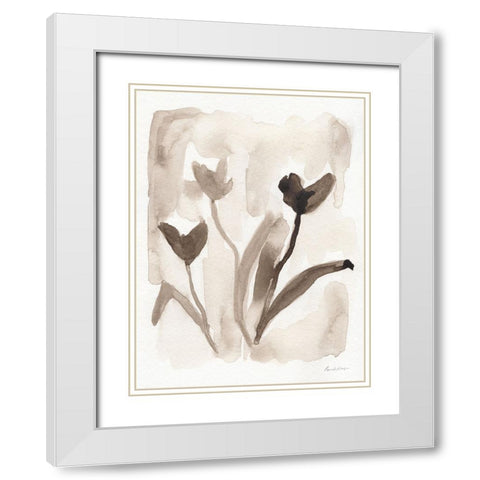 Sepia Florals I White Modern Wood Framed Art Print with Double Matting by Munger, Pamela