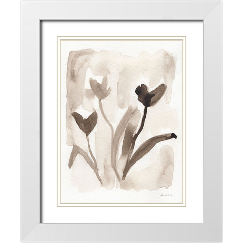 Sepia Florals I White Modern Wood Framed Art Print with Double Matting by Munger, Pamela