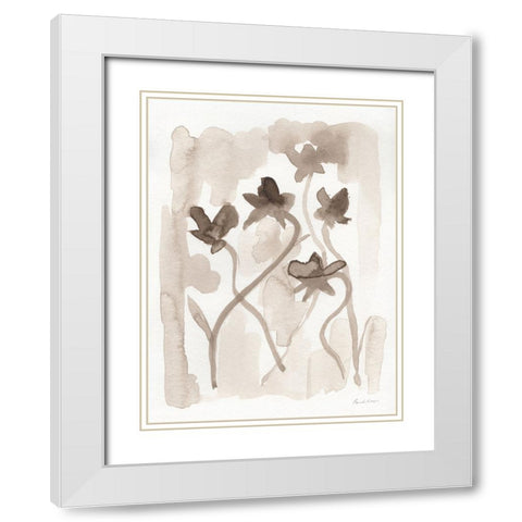 Sepia Florals III White Modern Wood Framed Art Print with Double Matting by Munger, Pamela