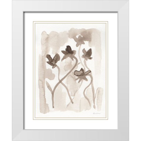 Sepia Florals III White Modern Wood Framed Art Print with Double Matting by Munger, Pamela