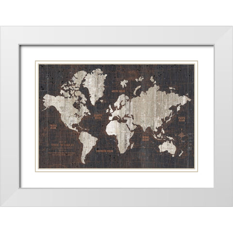 Old World Map Dark Neutral White Modern Wood Framed Art Print with Double Matting by Wild Apple Portfolio