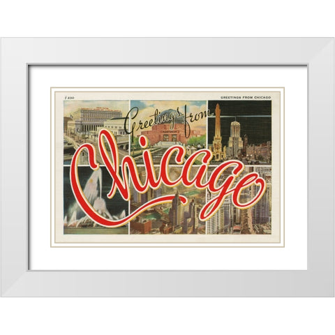 Chicago Postcard I v2 White Modern Wood Framed Art Print with Double Matting by Wild Apple Portfolio