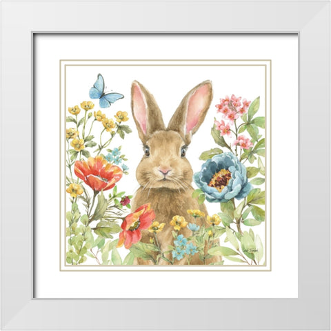 Garden Bunnies II White Modern Wood Framed Art Print with Double Matting by Trimbach, Leslie