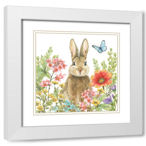 Garden Bunnies III White Modern Wood Framed Art Print with Double Matting by Trimbach, Leslie