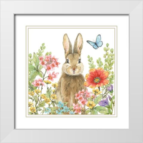 Garden Bunnies III White Modern Wood Framed Art Print with Double Matting by Trimbach, Leslie