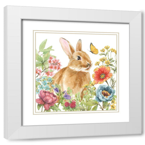Garden Bunnies V White Modern Wood Framed Art Print with Double Matting by Trimbach, Leslie