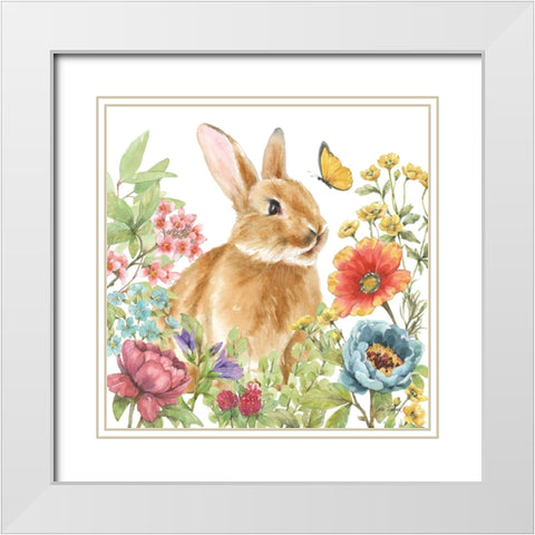 Garden Bunnies V White Modern Wood Framed Art Print with Double Matting by Trimbach, Leslie