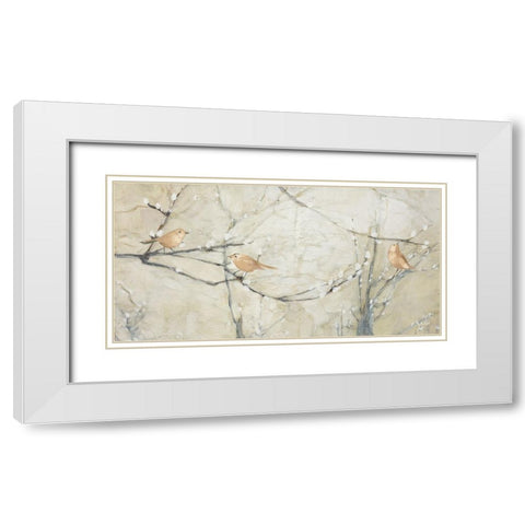 Budding Pussy Willow with Birds White Modern Wood Framed Art Print with Double Matting by Purinton, Julia