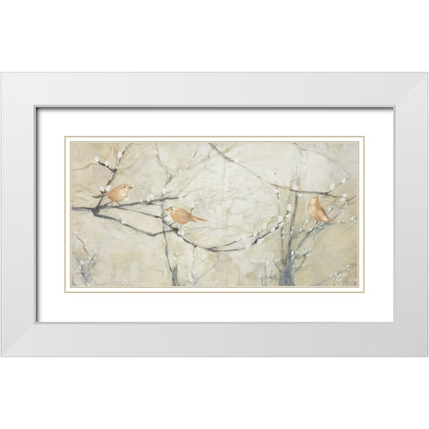 Budding Pussy Willow with Birds White Modern Wood Framed Art Print with Double Matting by Purinton, Julia