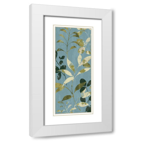 Leaves on Blue I White Modern Wood Framed Art Print with Double Matting by Wild Apple Portfolio