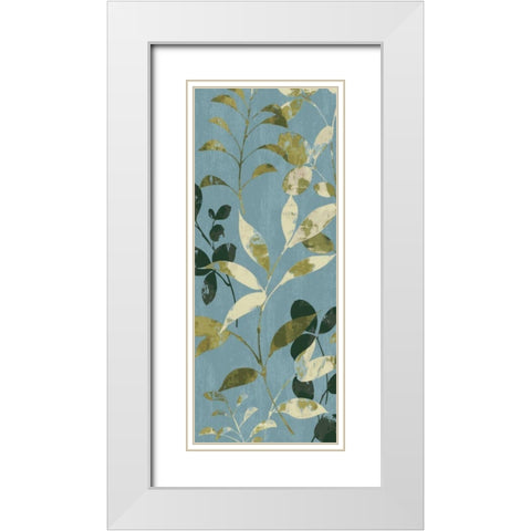 Leaves on Blue I White Modern Wood Framed Art Print with Double Matting by Wild Apple Portfolio