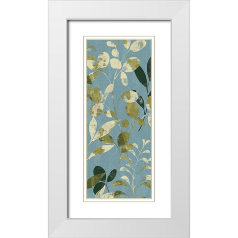 Leaves on Blue II White Modern Wood Framed Art Print with Double Matting by Wild Apple Portfolio